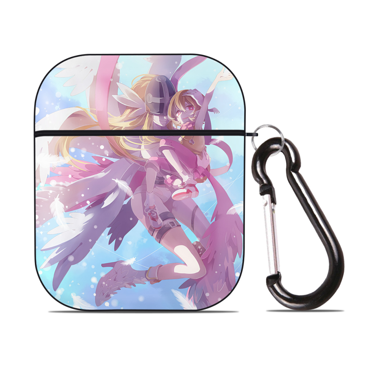 （画像用） Digimon デジタルモンスター/デジモン AirPods 第2世代保護ケース ハードシェル ブラック 耐衝撃・防指紋・カラビナ付き