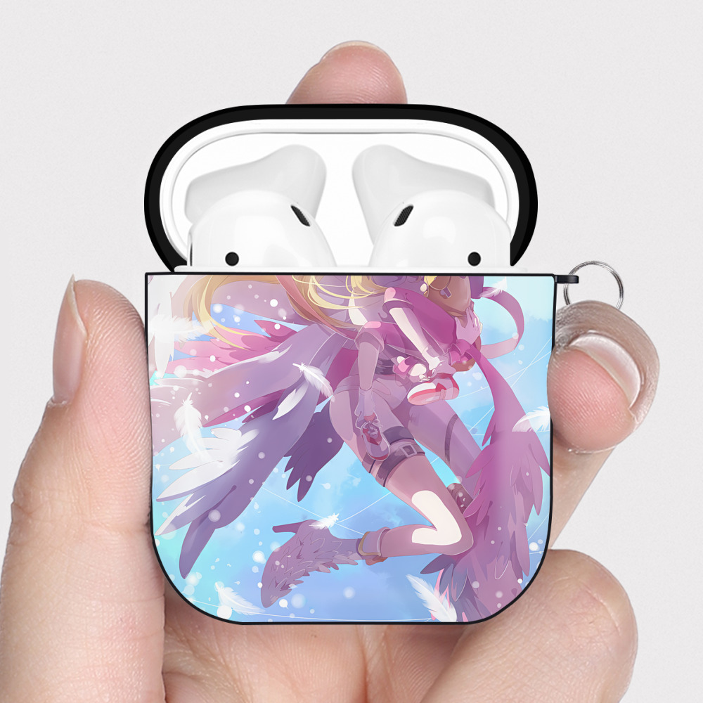 （画像用） Digimon デジタルモンスター/デジモン AirPods 第2世代保護ケース ハードシェル ブラック 耐衝撃・防指紋・カラビナ付き