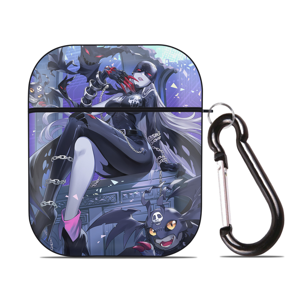 （画像用） Digimon デジタルモンスター/デジモン AirPods 第2世代保護ケース ハードシェル ブラック 耐衝撃・防指紋・カラビナ付き