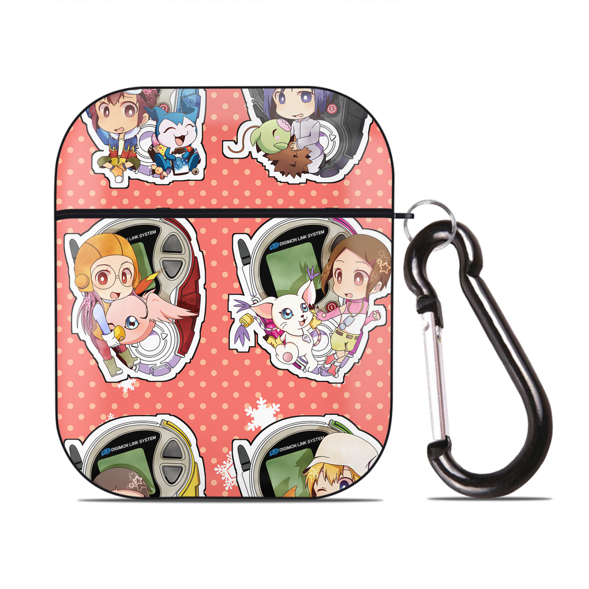 （画像用） Digimon デジタルモンスター/デジモン AirPods 第2世代保護ケース ハードシェル ブラック 耐衝撃・防指紋・カラビナ付き