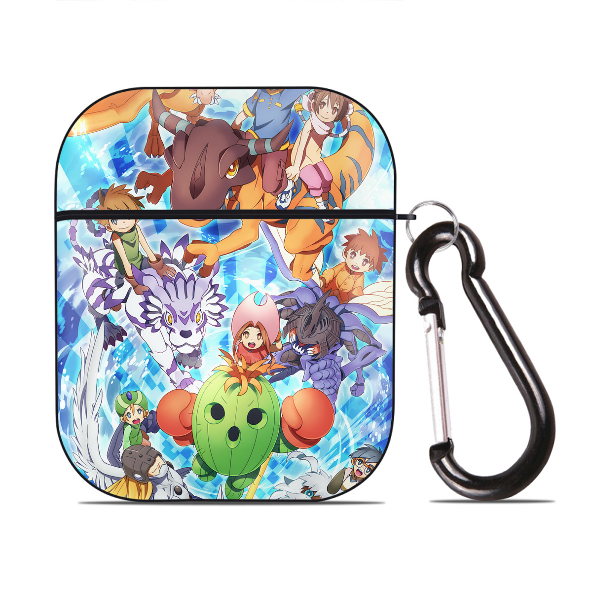 （画像用） Digimon デジタルモンスター/デジモン AirPods 第2世代保護ケース ハードシェル ブラック 耐衝撃・防指紋・カラビナ付き