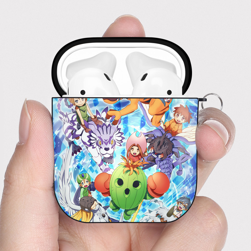 （画像用） Digimon デジタルモンスター/デジモン AirPods 第2世代保護ケース ハードシェル ブラック 耐衝撃・防指紋・カラビナ付き