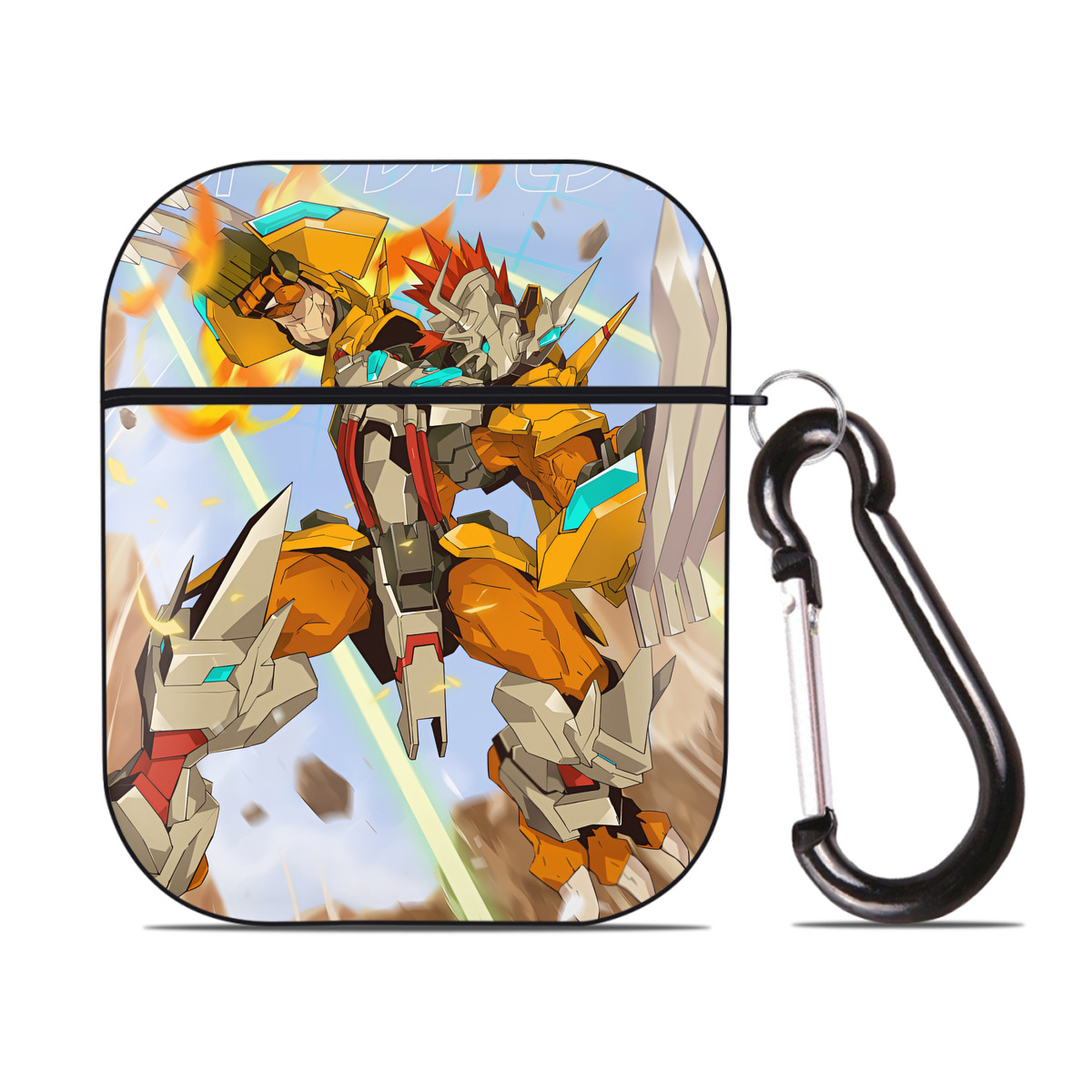 （画像用） Digimon デジタルモンスター/デジモン AirPods 第2世代保護ケース ハードシェル ブラック 耐衝撃・防指紋・カラビナ付き