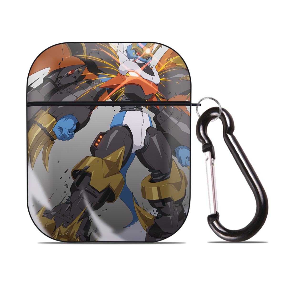 （画像用） Digimon デジタルモンスター/デジモン AirPods 第2世代保護ケース ハードシェル ブラック 耐衝撃・防指紋・カラビナ付き