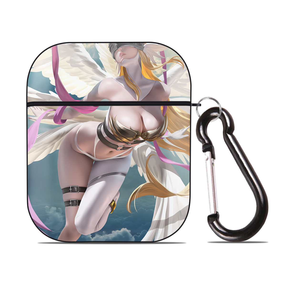 （画像用） Digimon デジタルモンスター/デジモン AirPods 第2世代保護ケース ハードシェル ブラック 耐衝撃・防指紋・カラビナ付き