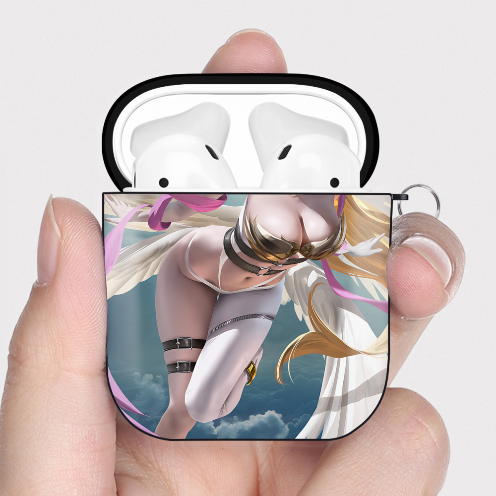 （画像用） Digimon デジタルモンスター/デジモン AirPods 第2世代保護ケース ハードシェル ブラック 耐衝撃・防指紋・カラビナ付き