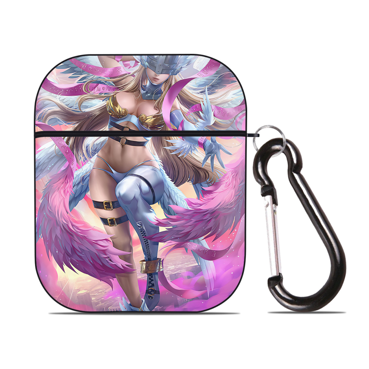 （画像用） Digimon デジタルモンスター/デジモン AirPods 第2世代保護ケース ハードシェル ブラック 耐衝撃・防指紋・カラビナ付き