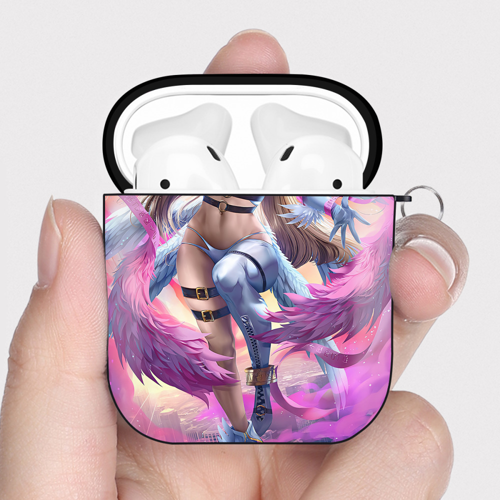 （画像用） Digimon デジタルモンスター/デジモン AirPods 第2世代保護ケース ハードシェル ブラック 耐衝撃・防指紋・カラビナ付き