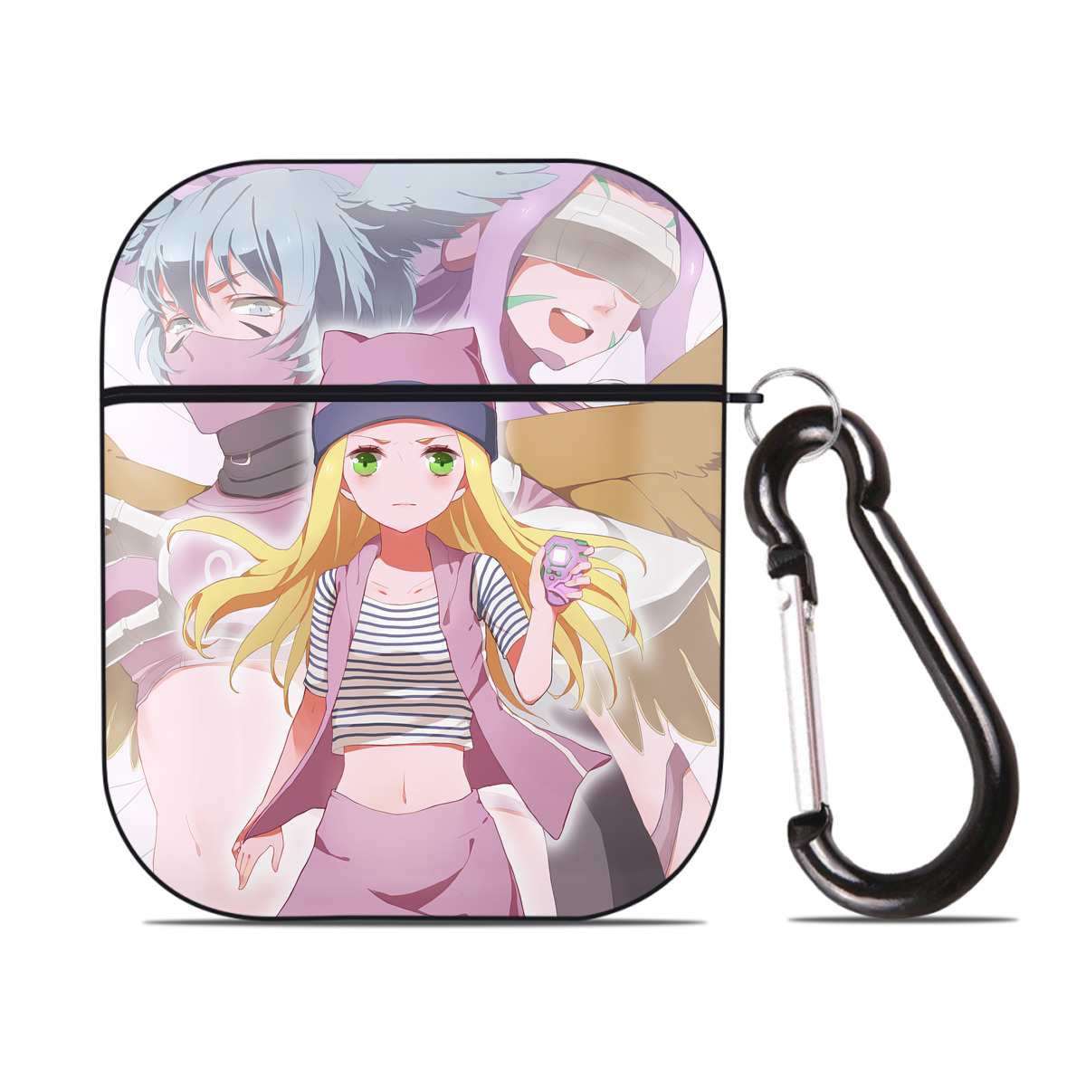 （画像用） Digimon デジタルモンスター/デジモン AirPods 第2世代保護ケース ハードシェル ブラック 耐衝撃・防指紋・カラビナ付き
