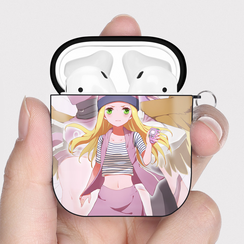 （画像用） Digimon デジタルモンスター/デジモン AirPods 第2世代保護ケース ハードシェル ブラック 耐衝撃・防指紋・カラビナ付き