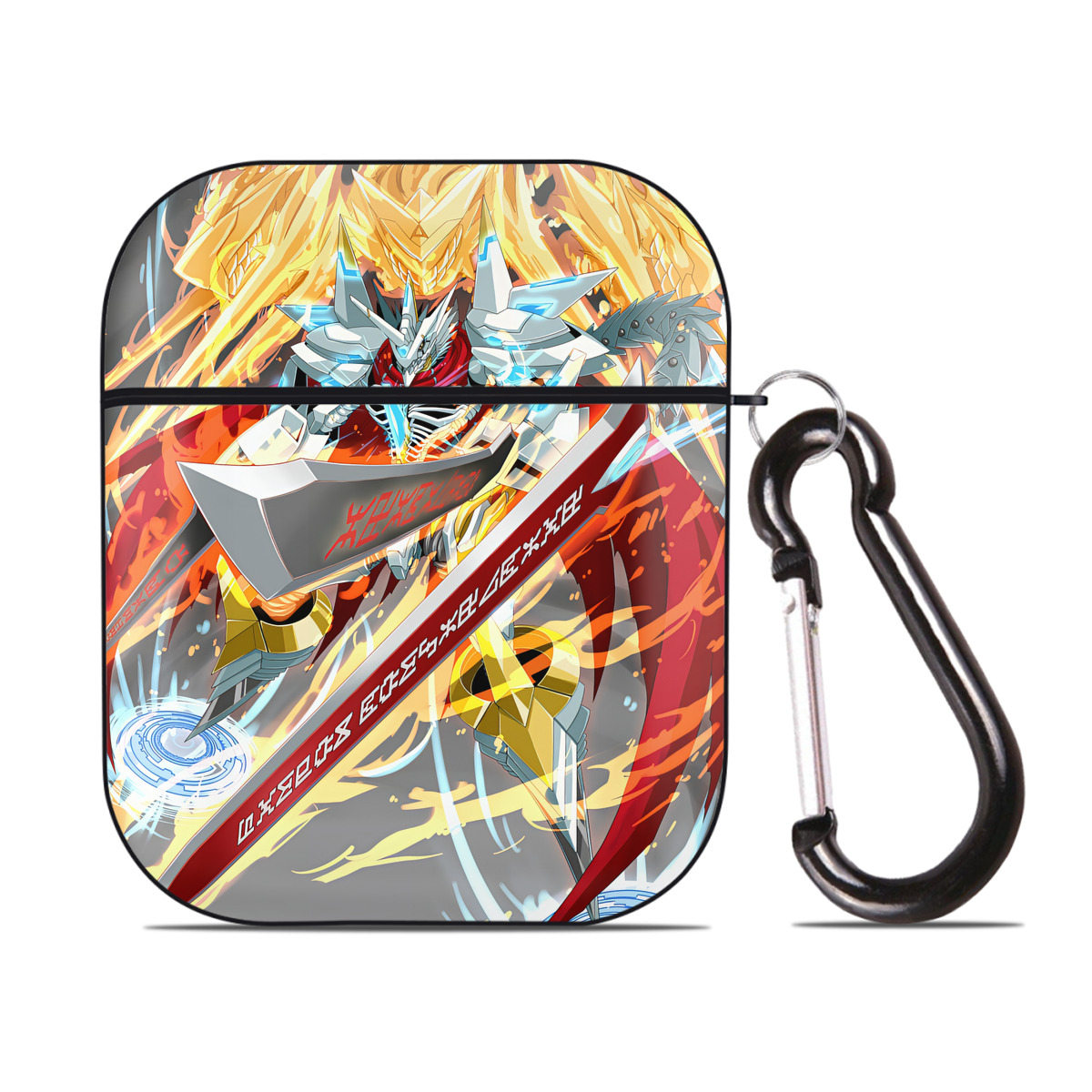 （画像用） Digimon デジタルモンスター/デジモン AirPods 第2世代保護ケース ハードシェル ブラック 耐衝撃・防指紋・カラビナ付き