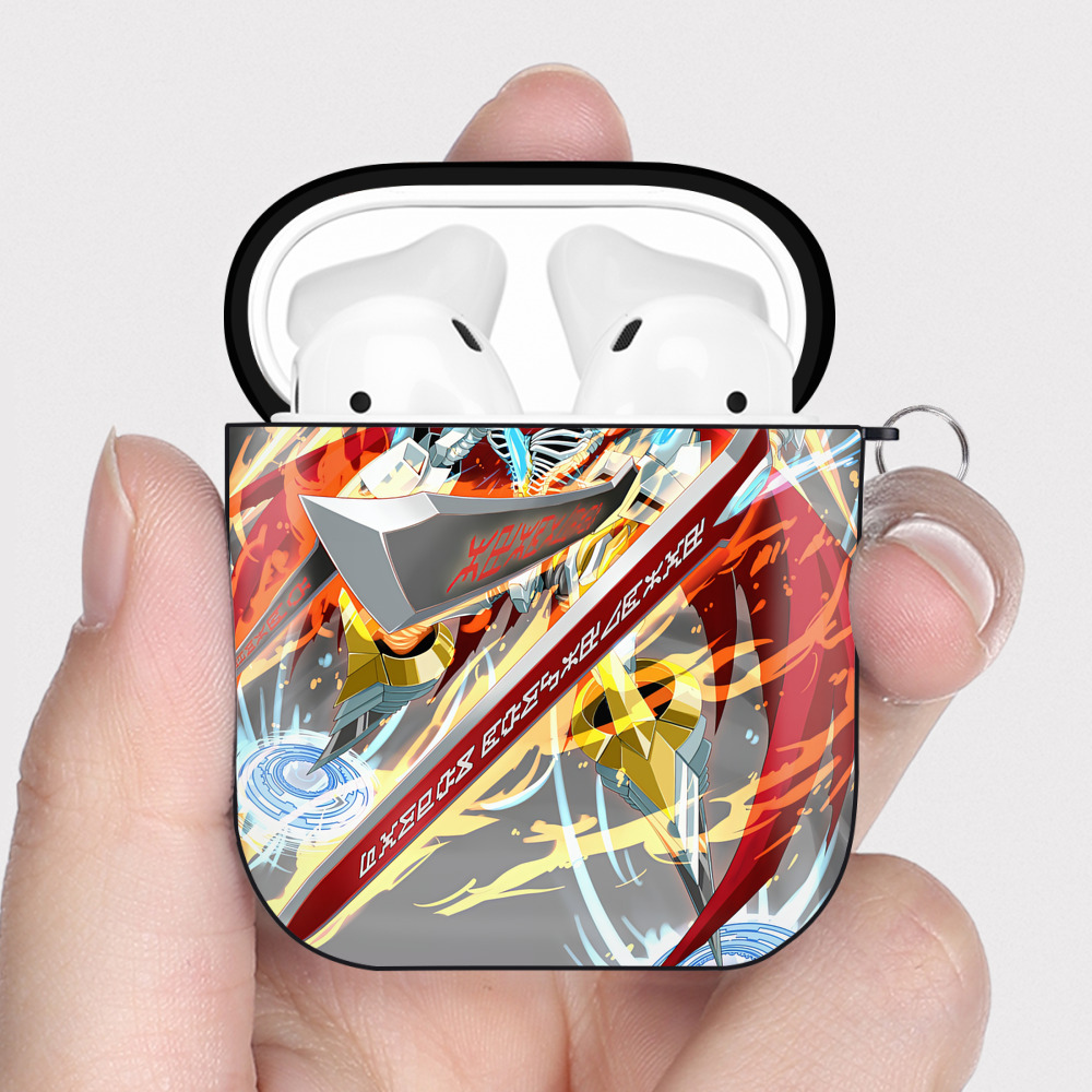 （画像用） Digimon デジタルモンスター/デジモン AirPods 第2世代保護ケース ハードシェル ブラック 耐衝撃・防指紋・カラビナ付き