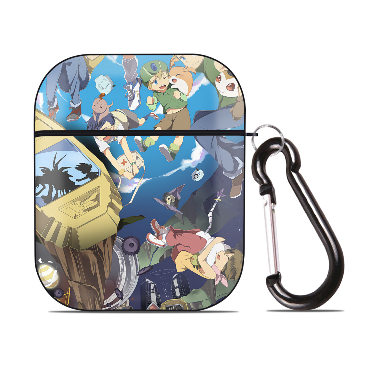 （画像用） Digimon デジタルモンスター/デジモン AirPods 第2世代保護ケース ハードシェル ブラック 耐衝撃・防指紋・カラビナ付き