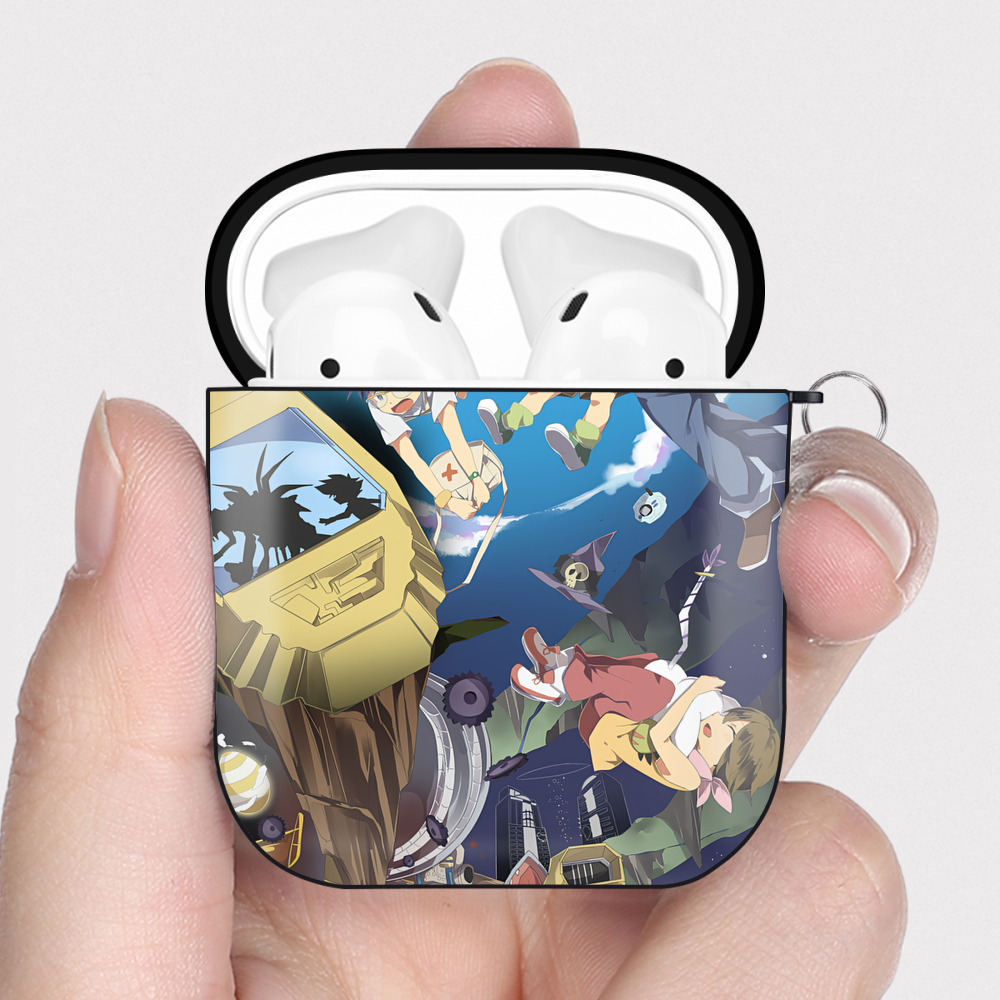 （画像用） Digimon デジタルモンスター/デジモン AirPods 第2世代保護ケース ハードシェル ブラック 耐衝撃・防指紋・カラビナ付き