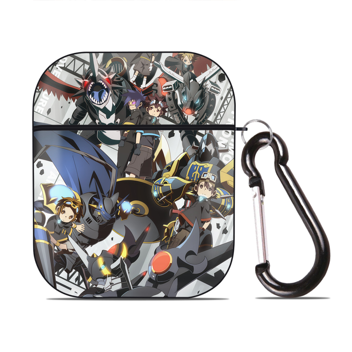 （画像用） Digimon デジタルモンスター/デジモン AirPods 第2世代保護ケース ハードシェル ブラック 耐衝撃・防指紋・カラビナ付き