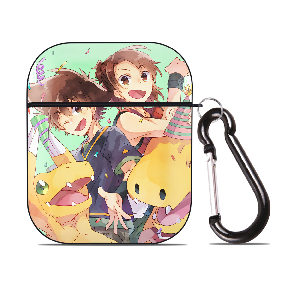 （画像用） Digimon デジタルモンスター/デジモン AirPods 第2世代保護ケース ハードシェル ブラック 耐衝撃・防指紋・カラビナ付き