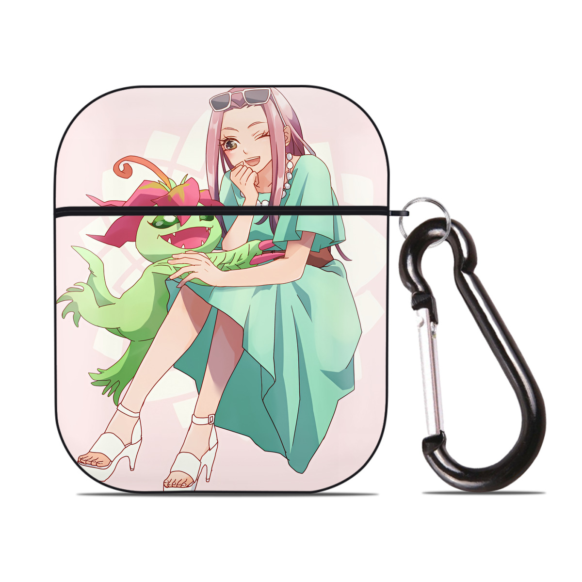 （画像用） Digimon デジタルモンスター/デジモン AirPods 第2世代保護ケース ハードシェル ブラック 耐衝撃・防指紋・カラビナ付き