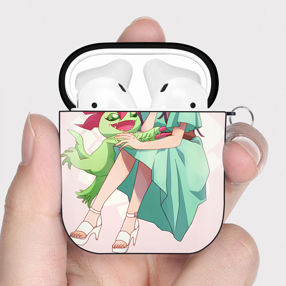 （画像用） Digimon デジタルモンスター/デジモン AirPods 第2世代保護ケース ハードシェル ブラック 耐衝撃・防指紋・カラビナ付き