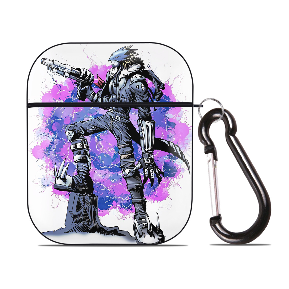 （画像用） Digimon デジタルモンスター/デジモン AirPods 第2世代保護ケース ハードシェル ブラック 耐衝撃・防指紋・カラビナ付き