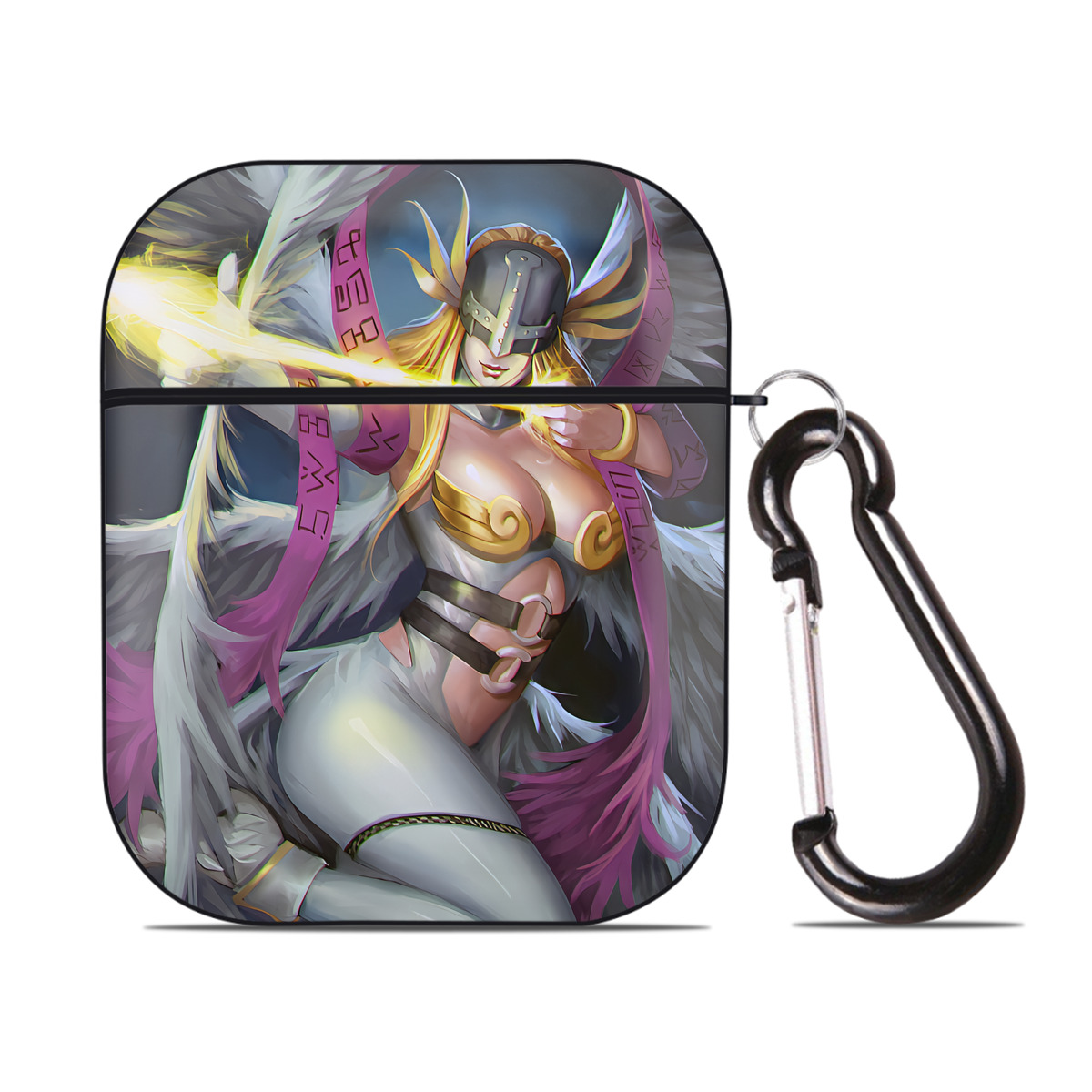 （画像用） Digimon デジタルモンスター/デジモン AirPods 第2世代保護ケース ハードシェル ブラック 耐衝撃・防指紋・カラビナ付き