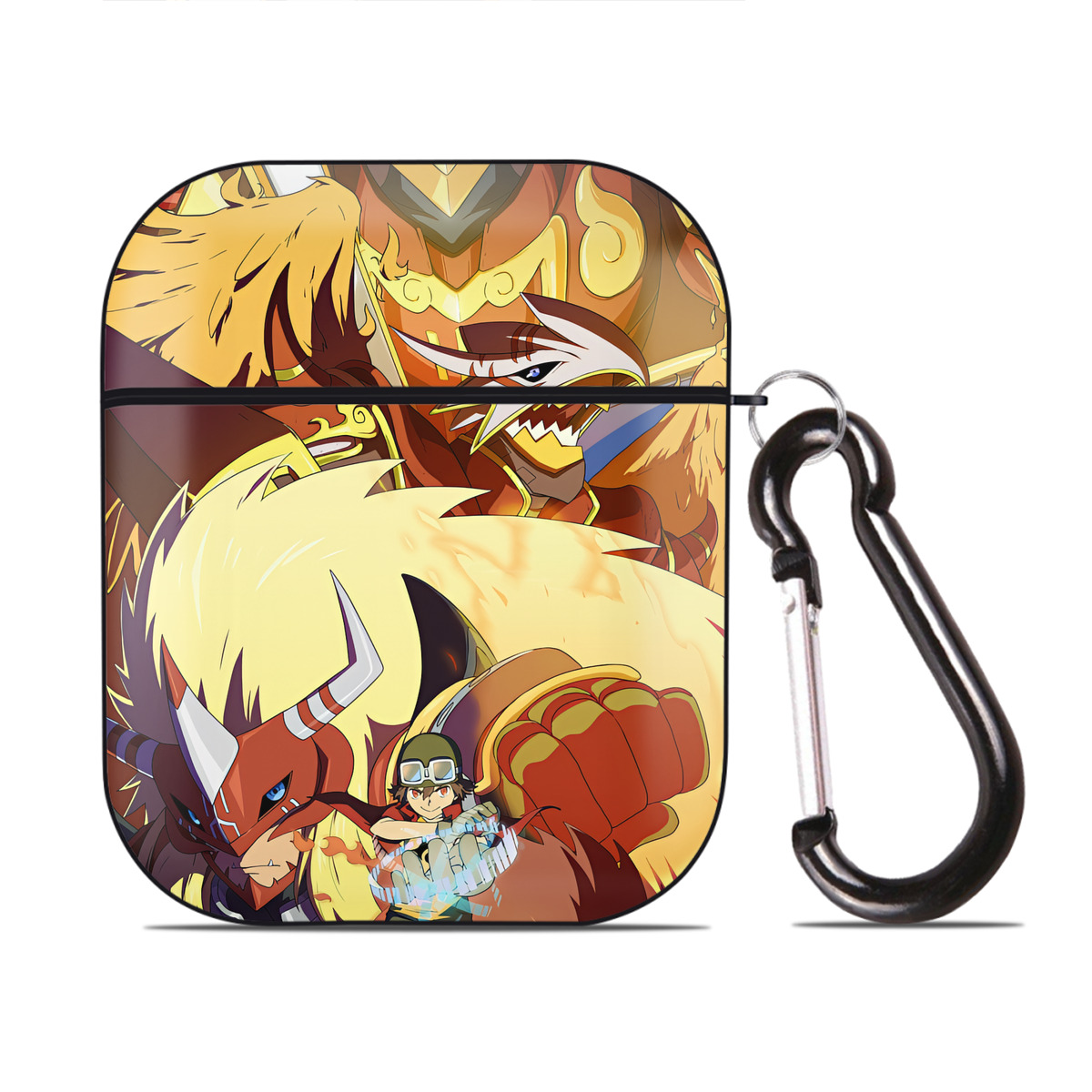 （画像用） Digimon デジタルモンスター/デジモン AirPods 第2世代保護ケース ハードシェル ブラック 耐衝撃・防指紋・カラビナ付き