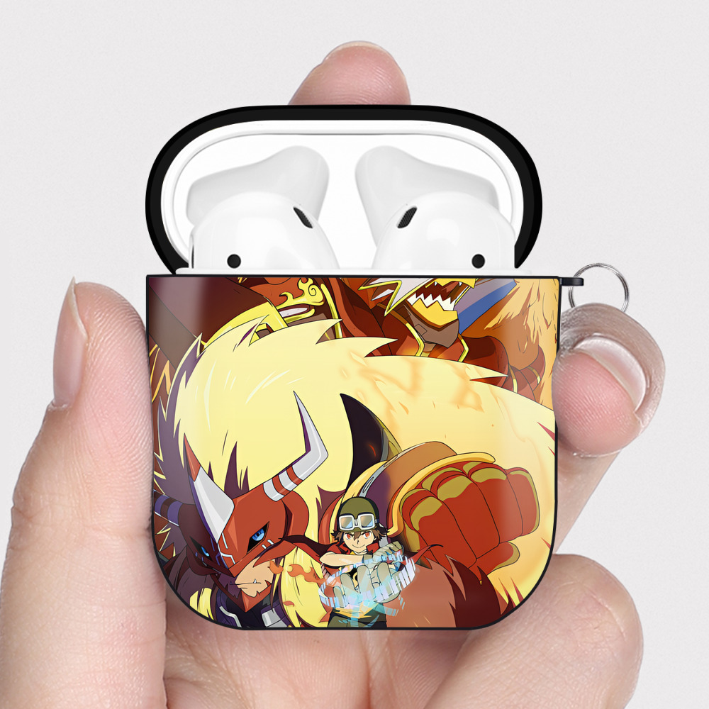 （画像用） Digimon デジタルモンスター/デジモン AirPods 第2世代保護ケース ハードシェル ブラック 耐衝撃・防指紋・カラビナ付き