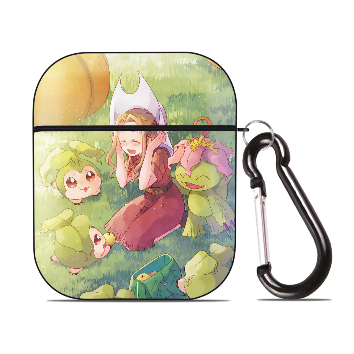 （画像用） Digimon デジタルモンスター/デジモン AirPods 第2世代保護ケース ハードシェル ブラック 耐衝撃・防指紋・カラビナ付き