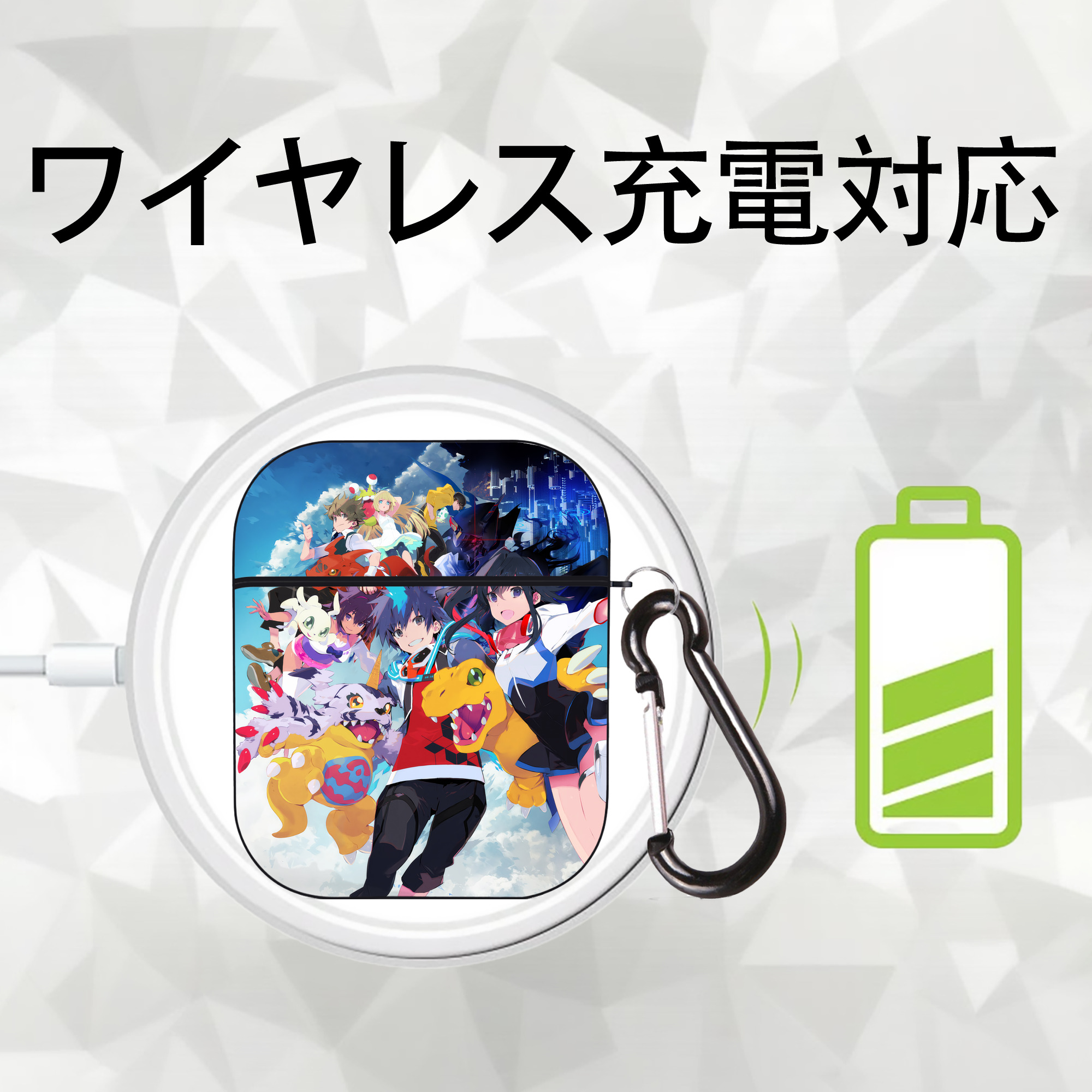 Digimon デジタルモンスター/デジモン AirPods 第2世代保護ケース ハードシェル ブラック 耐衝撃・防指紋・カラビナ付き