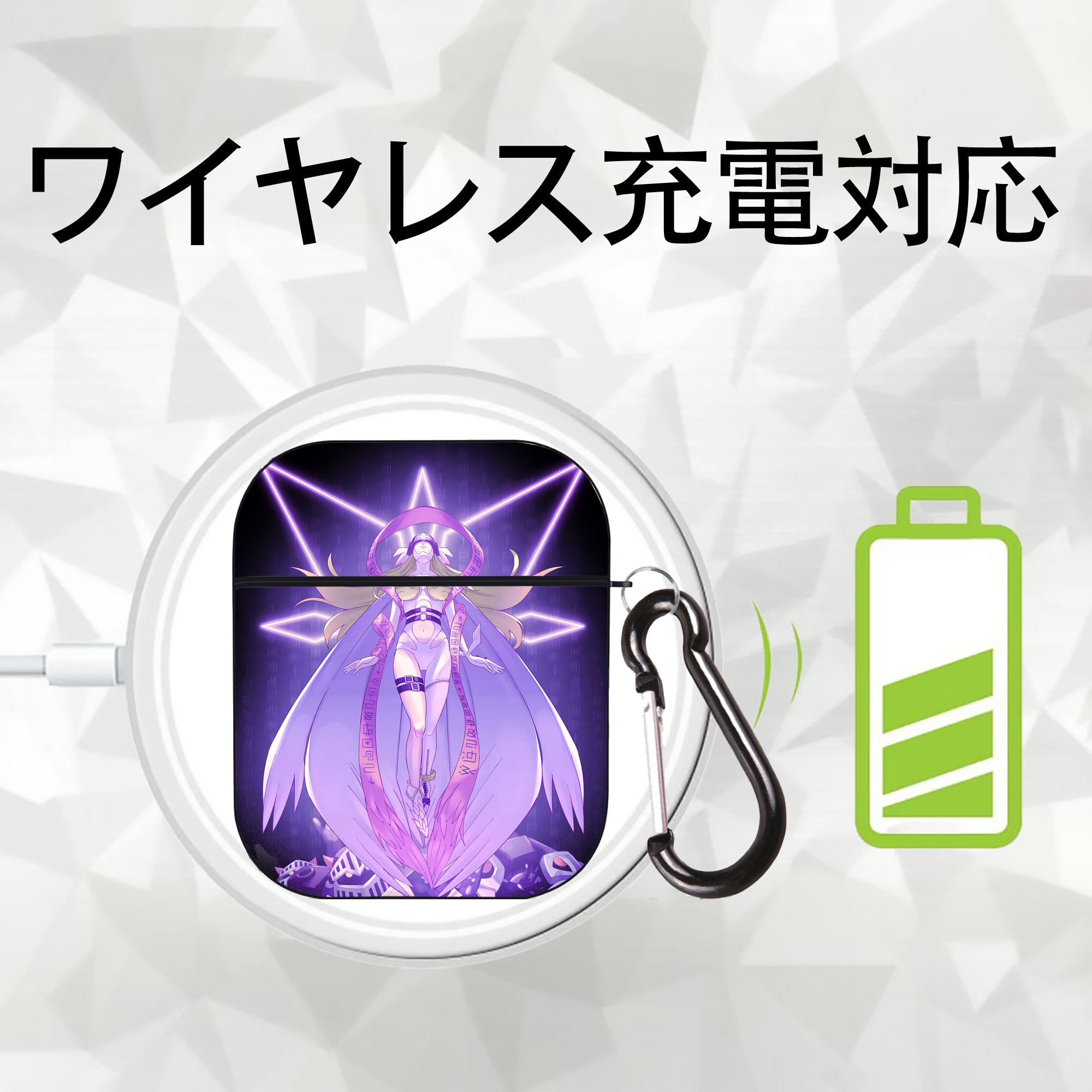 Digimon デジタルモンスター/デジモン AirPods 第2世代保護ケース ハードシェル ブラック 耐衝撃・防指紋・カラビナ付き