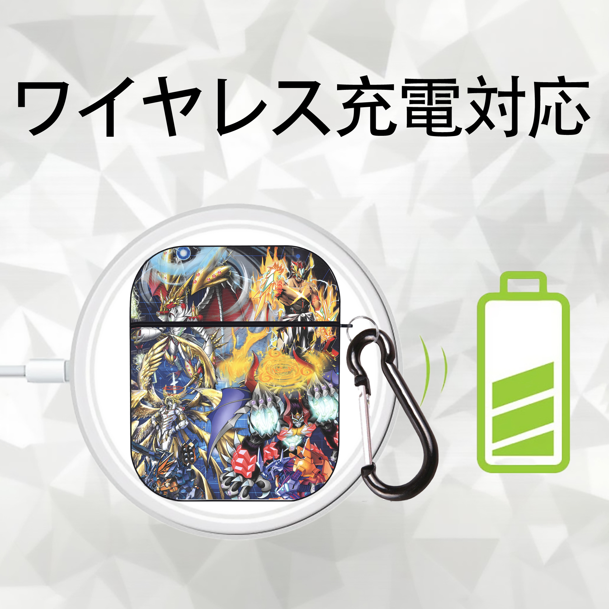 Digimon デジタルモンスター/デジモン AirPods 第2世代保護ケース ハードシェル ブラック 耐衝撃・防指紋・カラビナ付き
