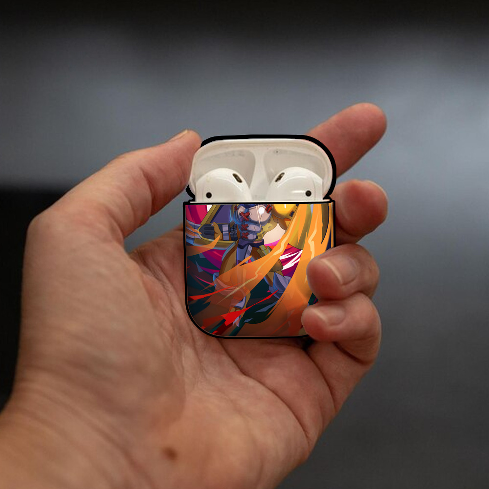 Digimon デジタルモンスター/デジモン AirPods 第2世代保護ケース ハードシェル ブラック 耐衝撃・防指紋・カラビナ付き
