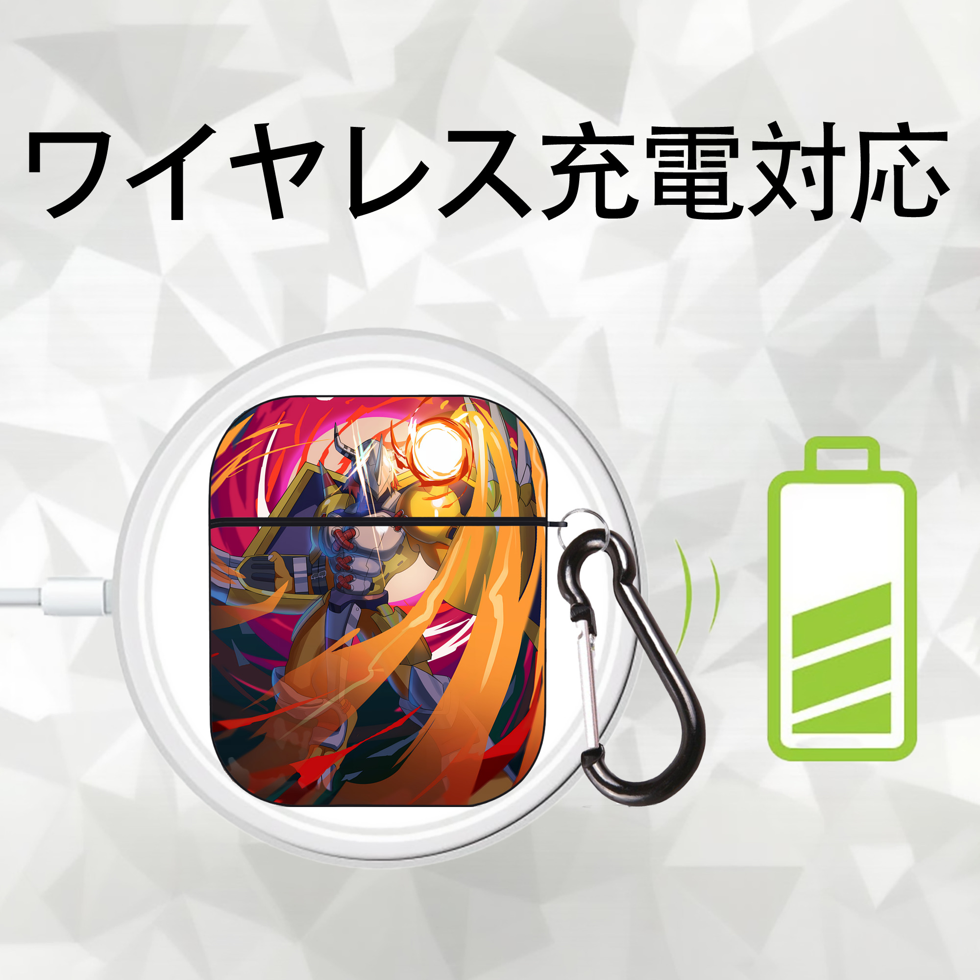 Digimon デジタルモンスター/デジモン AirPods 第2世代保護ケース ハードシェル ブラック 耐衝撃・防指紋・カラビナ付き