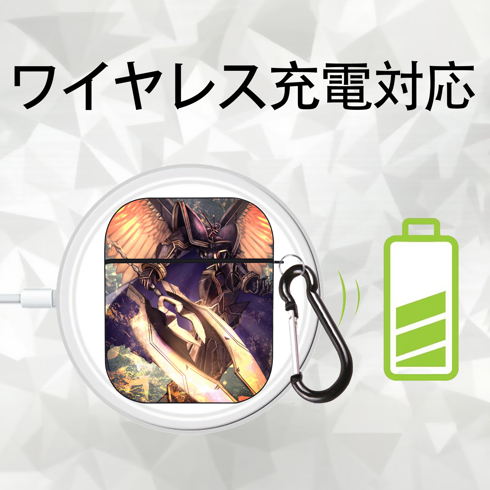 Digimon デジタルモンスター/デジモン AirPods 第2世代保護ケース ハードシェル ブラック 耐衝撃・防指紋・カラビナ付き