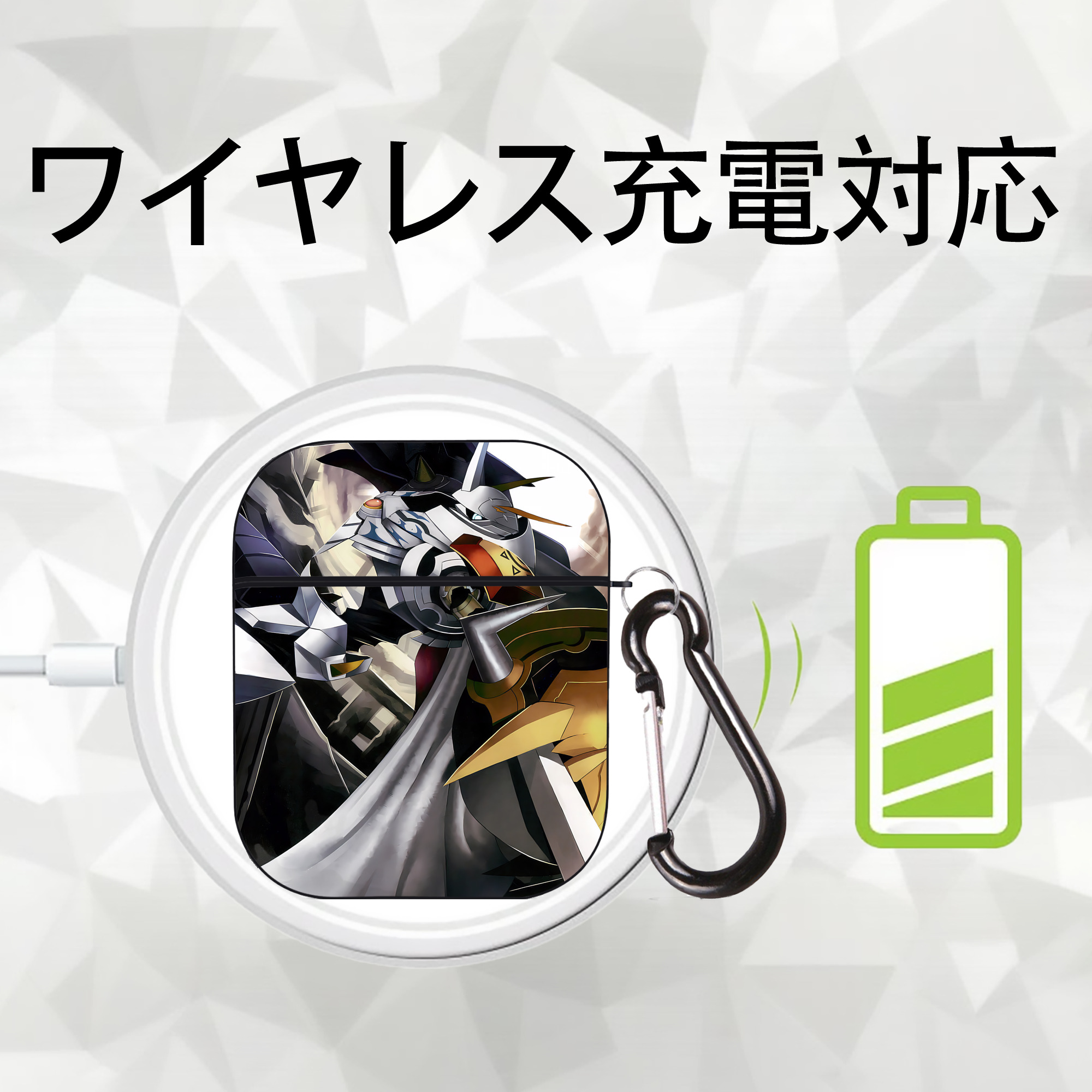 Digimon デジタルモンスター/デジモン AirPods 第2世代保護ケース ハードシェル ブラック 耐衝撃・防指紋・カラビナ付き
