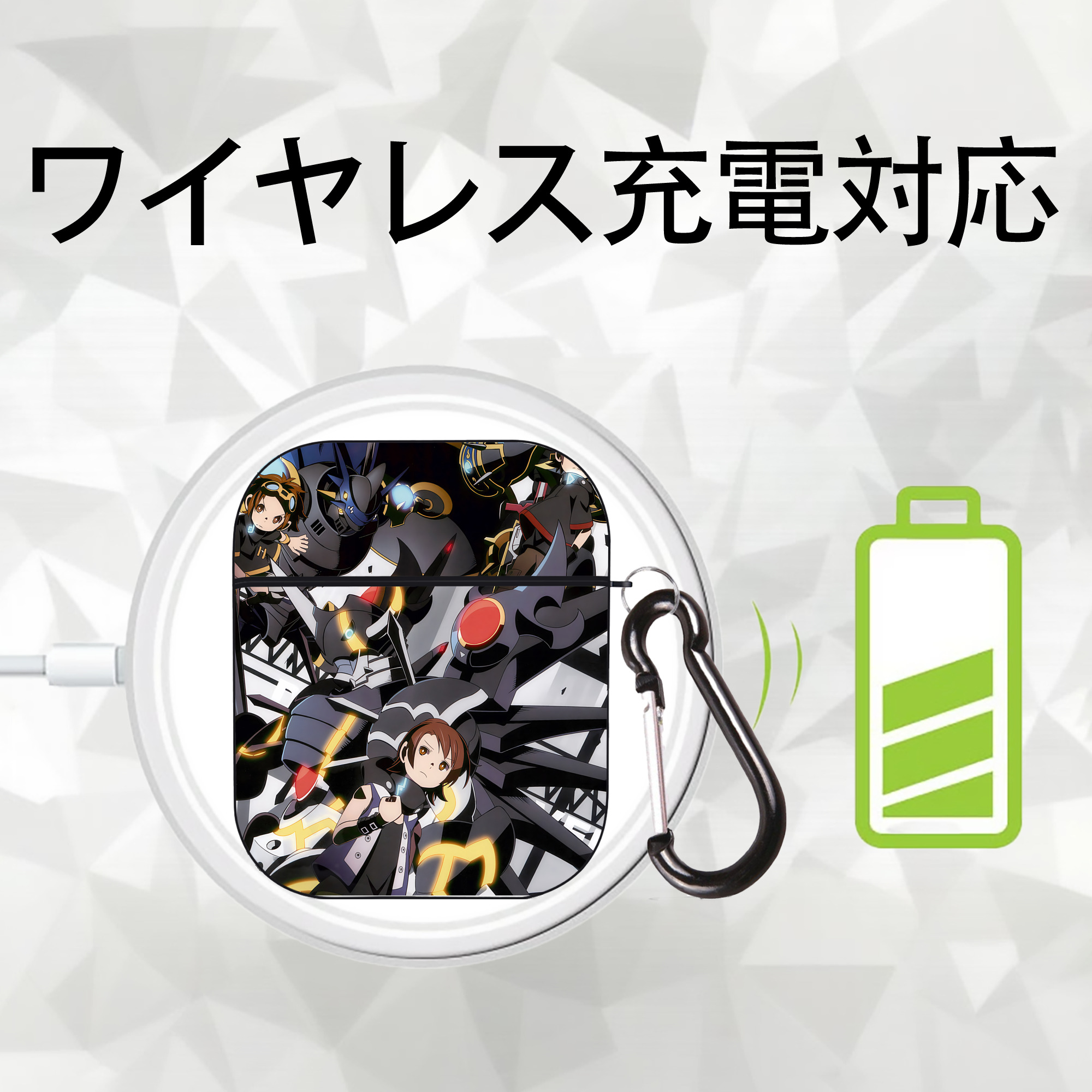 Digimon デジタルモンスター/デジモン AirPods 第2世代保護ケース ハードシェル ブラック 耐衝撃・防指紋・カラビナ付き