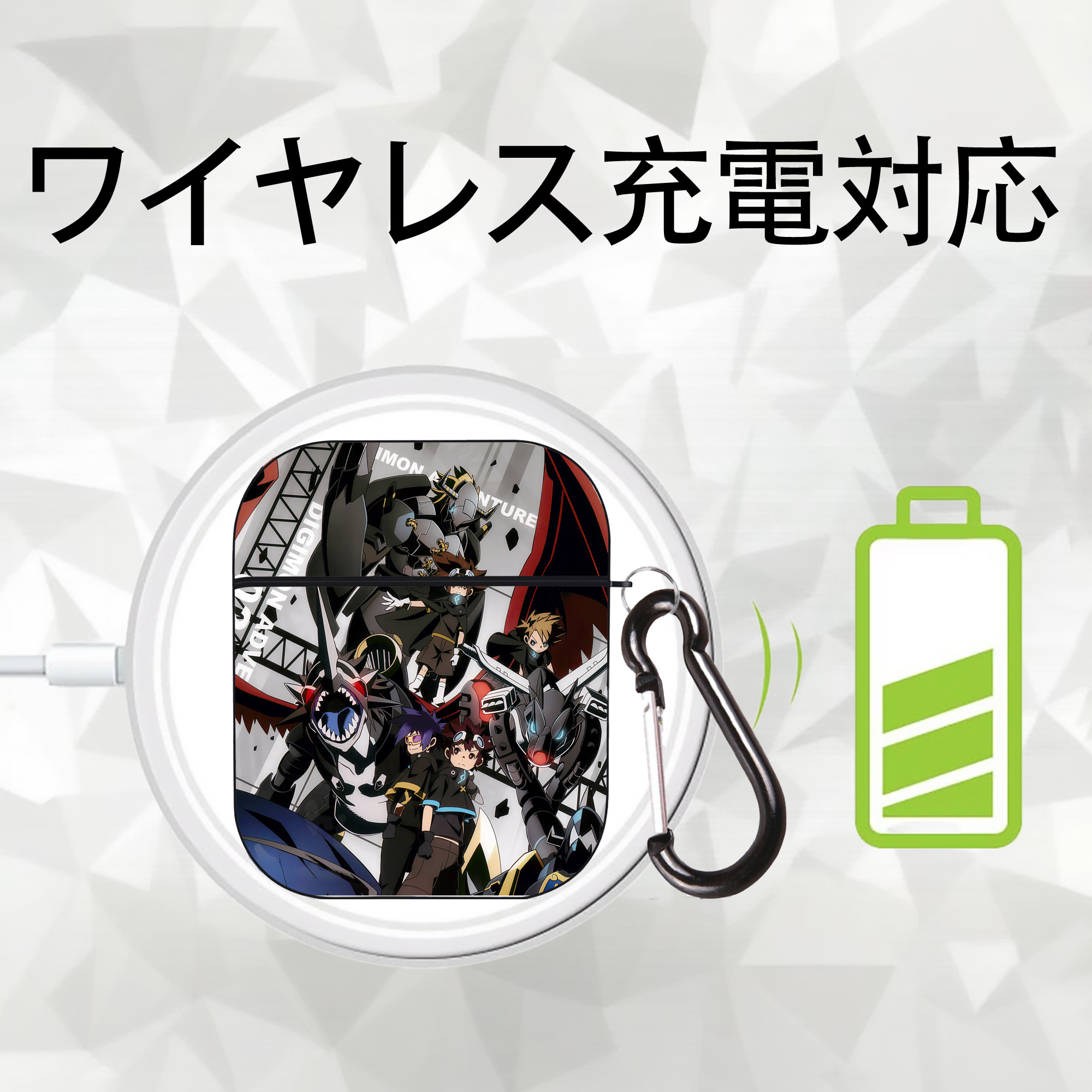 Digimon デジタルモンスター/デジモン AirPods 第2世代保護ケース ハードシェル ブラック 耐衝撃・防指紋・カラビナ付き