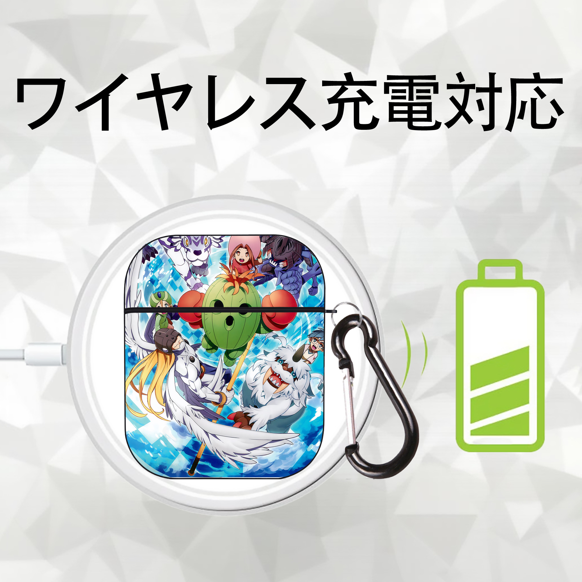 Digimon デジタルモンスター/デジモン AirPods 第2世代保護ケース ハードシェル ブラック 耐衝撃・防指紋・カラビナ付き