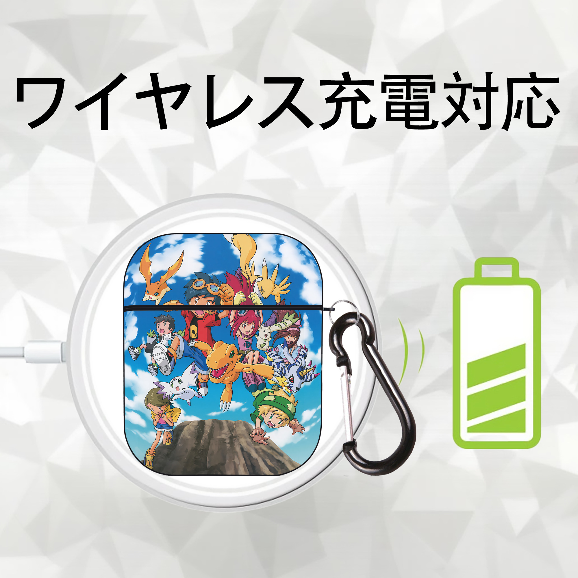 Digimon デジタルモンスター/デジモン AirPods 第2世代保護ケース ハードシェル ブラック 耐衝撃・防指紋・カラビナ付き