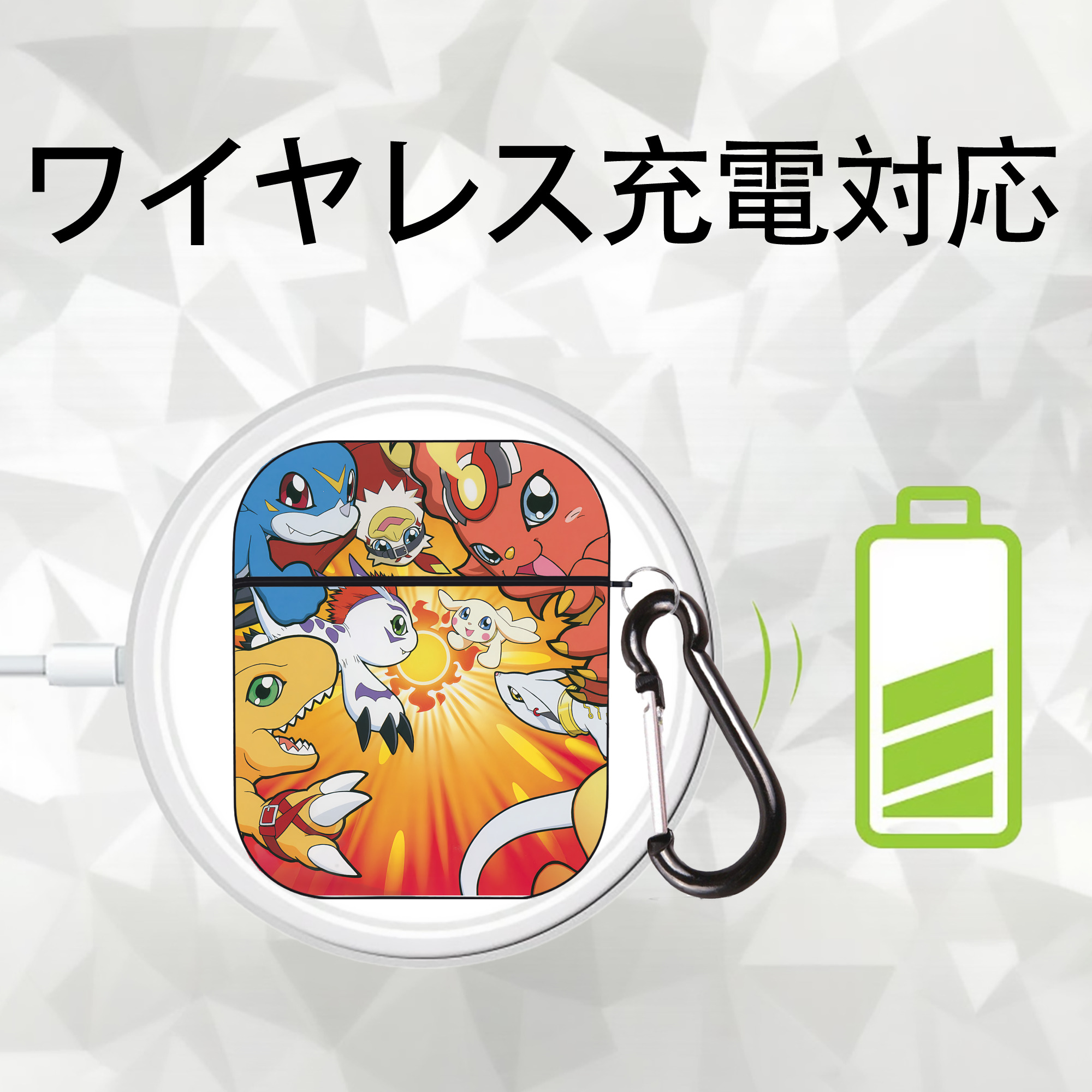Digimon デジタルモンスター/デジモン AirPods 第2世代保護ケース ハードシェル ブラック 耐衝撃・防指紋・カラビナ付き