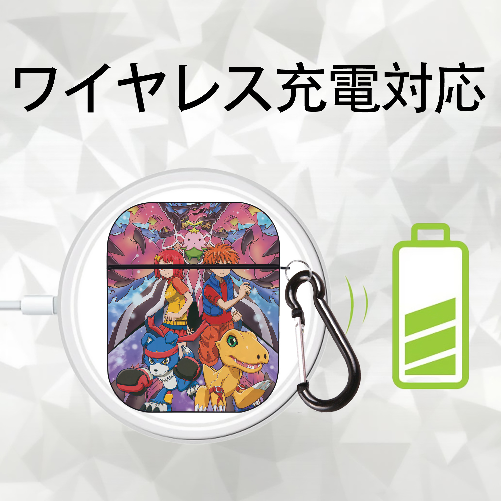 Digimon デジタルモンスター/デジモン AirPods 第2世代保護ケース ハードシェル ブラック 耐衝撃・防指紋・カラビナ付き