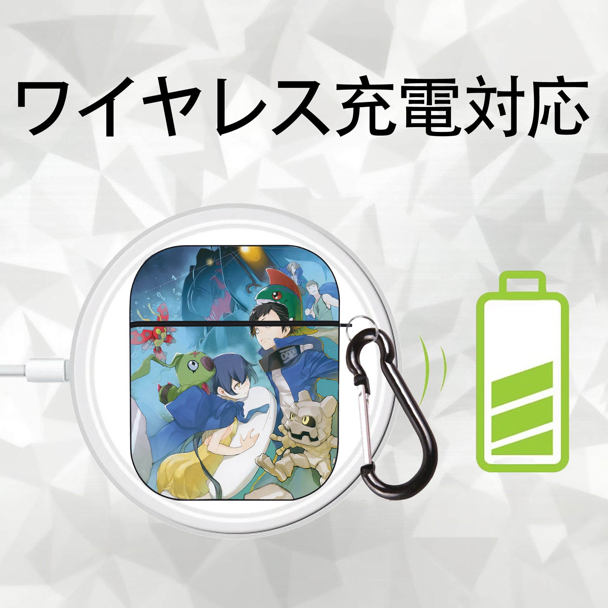 Digimon デジタルモンスター/デジモン AirPods 第2世代保護ケース ハードシェル ブラック 耐衝撃・防指紋・カラビナ付き