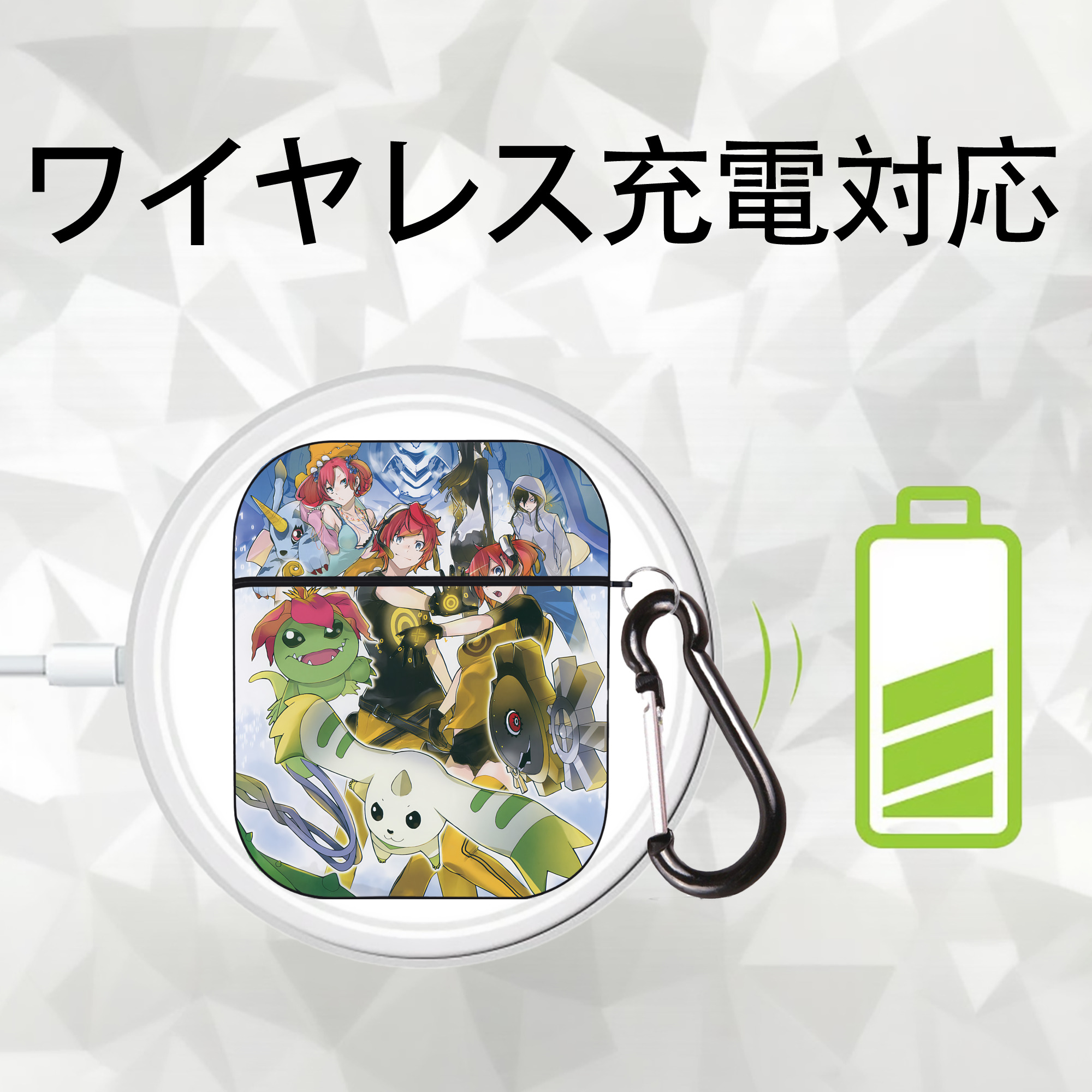 Digimon デジタルモンスター/デジモン AirPods 第2世代保護ケース ハードシェル ブラック 耐衝撃・防指紋・カラビナ付き
