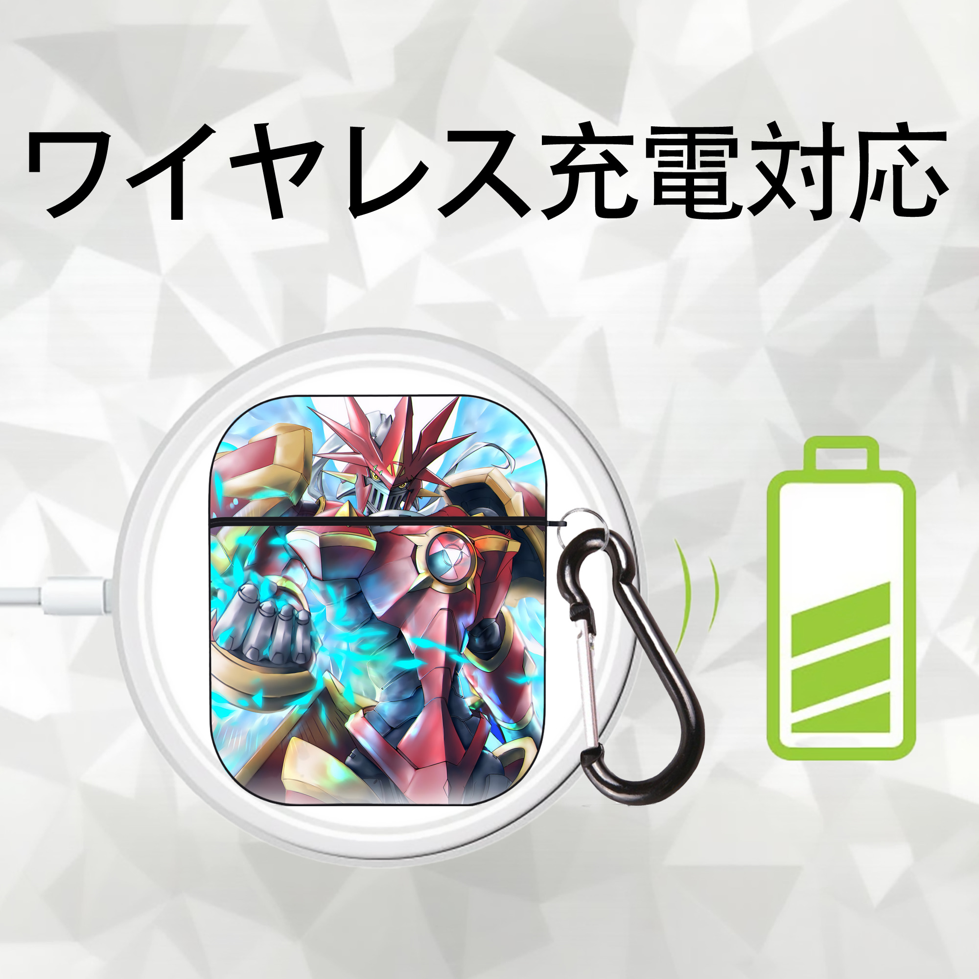 Digimon デジタルモンスター/デジモン AirPods 第2世代保護ケース ハードシェル ブラック 耐衝撃・防指紋・カラビナ付き