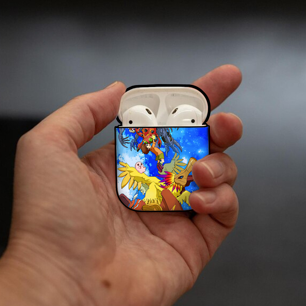 Digimon デジタルモンスター/デジモン AirPods 第2世代保護ケース ハードシェル ブラック 耐衝撃・防指紋・カラビナ付き