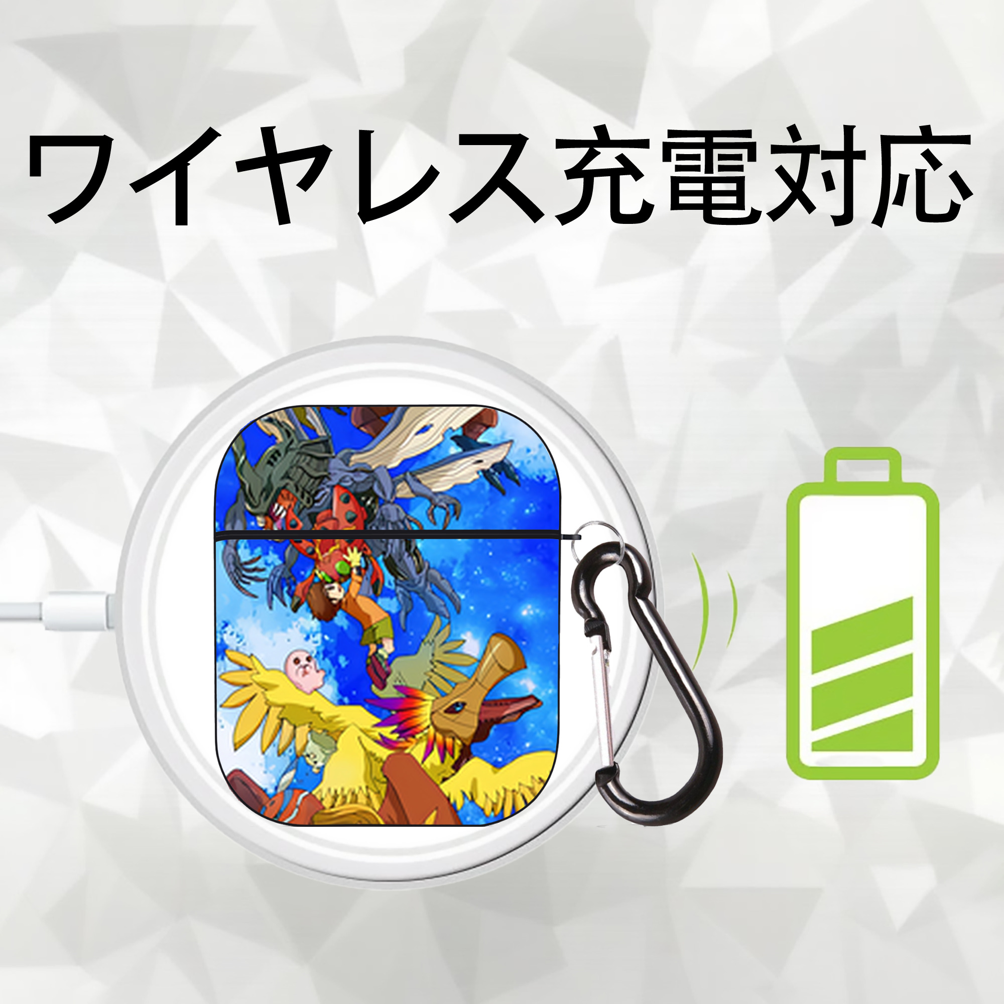Digimon デジタルモンスター/デジモン AirPods 第2世代保護ケース ハードシェル ブラック 耐衝撃・防指紋・カラビナ付き