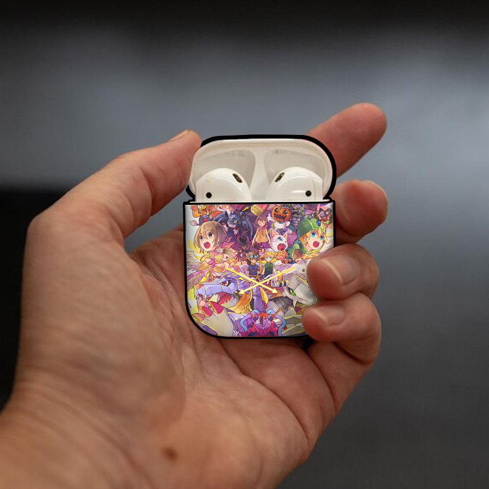 Digimon デジタルモンスター/デジモン AirPods 第2世代保護ケース ハードシェル ブラック 耐衝撃・防指紋・カラビナ付き