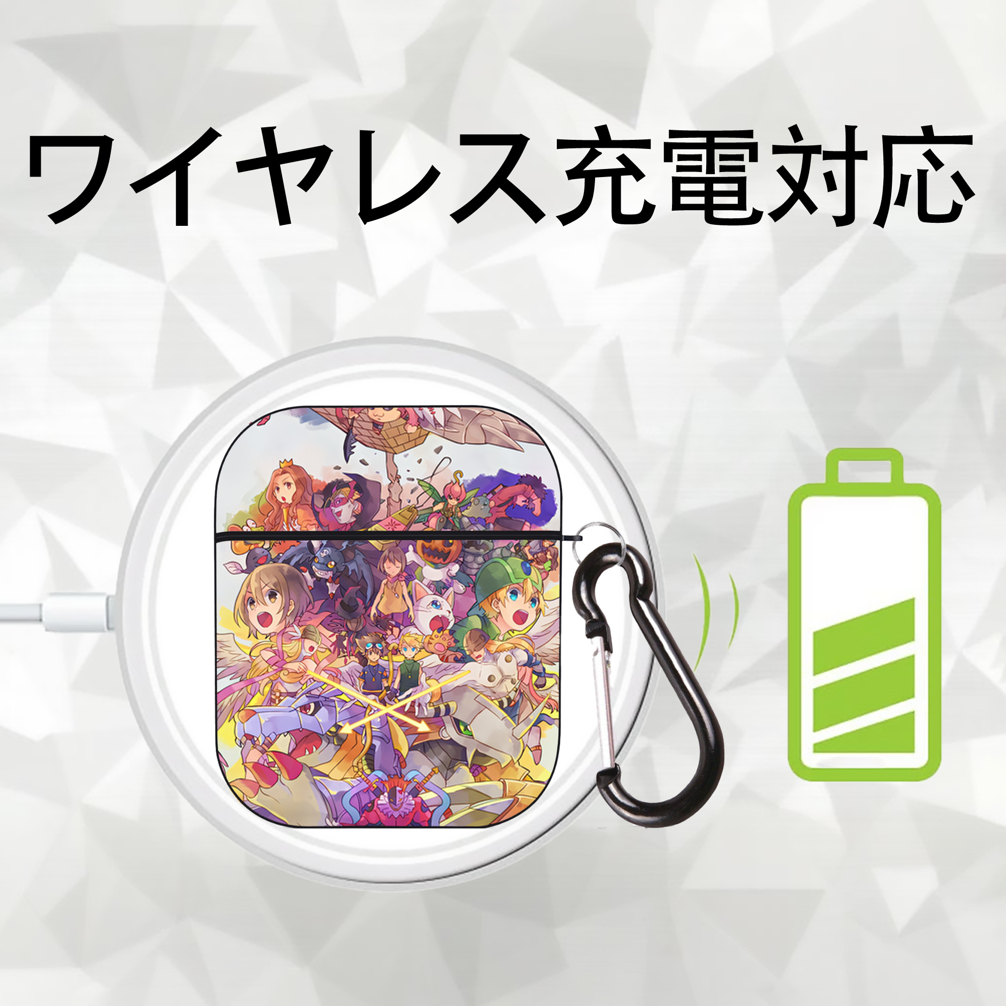 Digimon デジタルモンスター/デジモン AirPods 第2世代保護ケース ハードシェル ブラック 耐衝撃・防指紋・カラビナ付き
