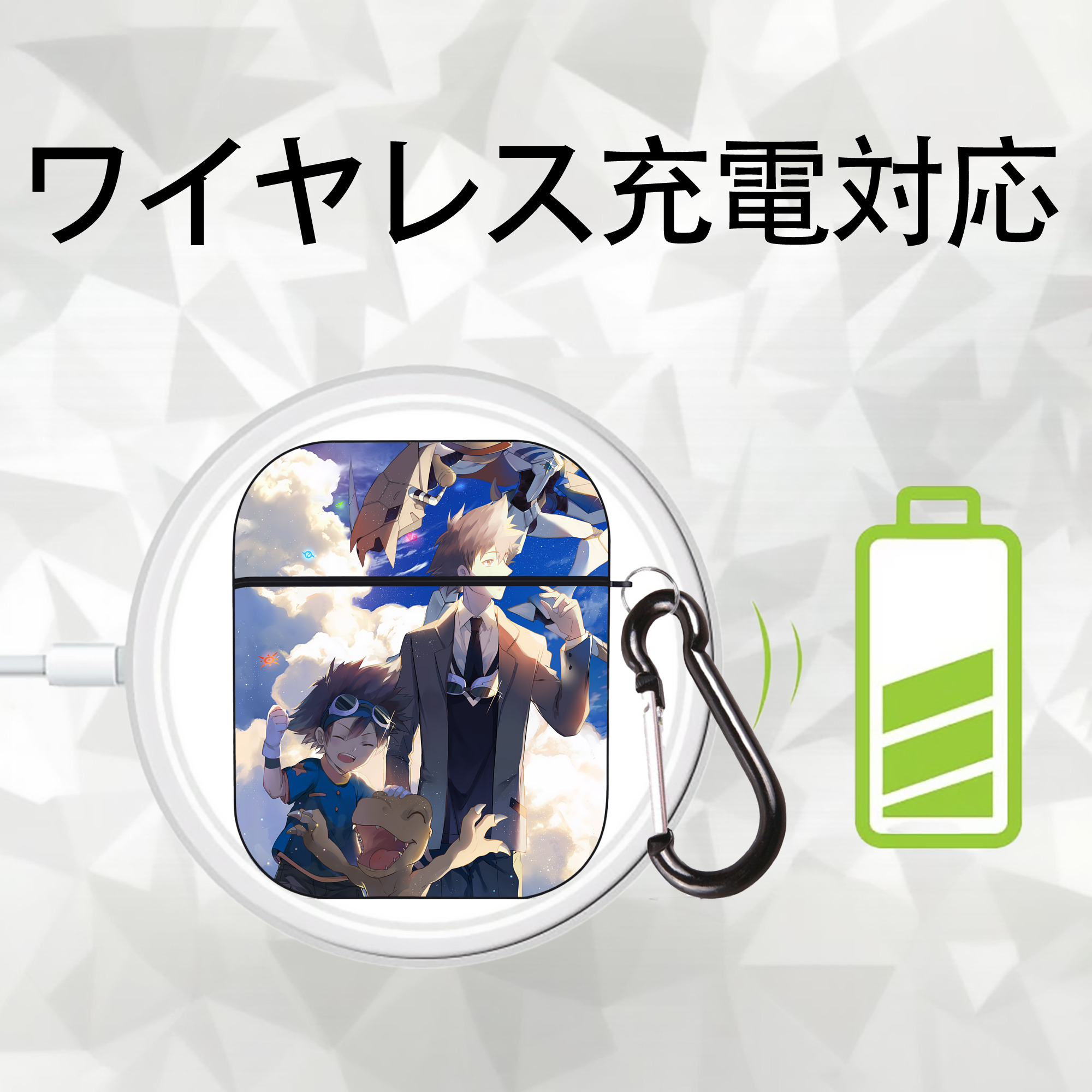 Digimon デジタルモンスター/デジモン AirPods 第2世代保護ケース ハードシェル ブラック 耐衝撃・防指紋・カラビナ付き