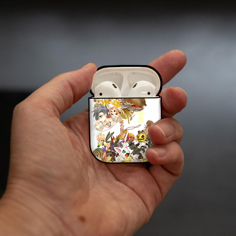 Digimon デジタルモンスター/デジモン AirPods 第2世代保護ケース ハードシェル ブラック 耐衝撃・防指紋・カラビナ付き