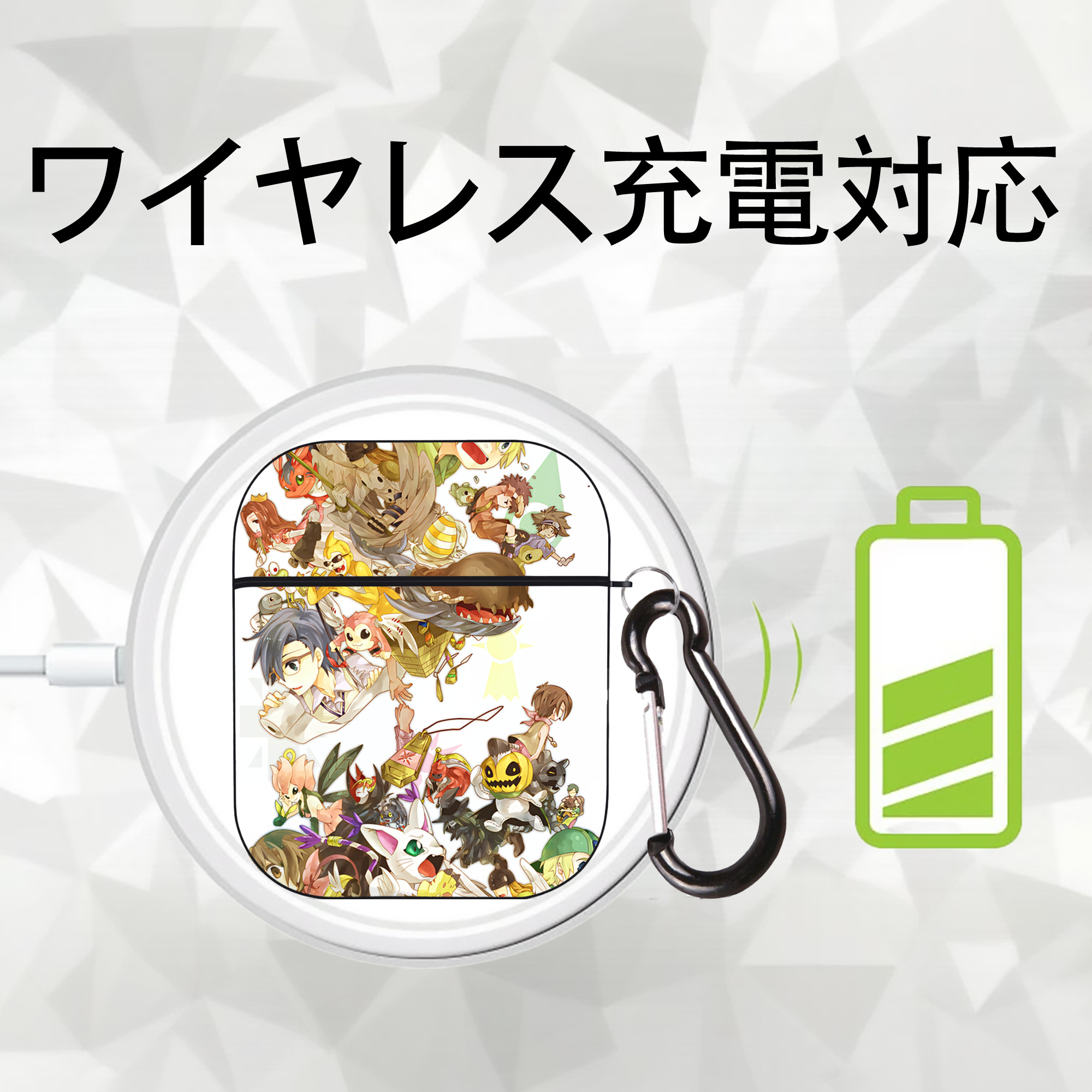 Digimon デジタルモンスター/デジモン AirPods 第2世代保護ケース ハードシェル ブラック 耐衝撃・防指紋・カラビナ付き